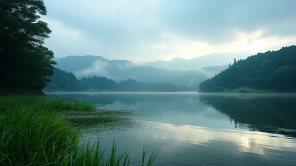 Fototapeta premium The atmosphere of the lake in nature is quiet and beautiful.