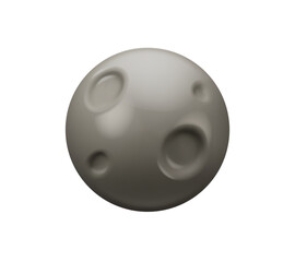 New moon emoji vector 3d. Cartoon planet with craters emoticon, isolated on white background. Shiny design element,