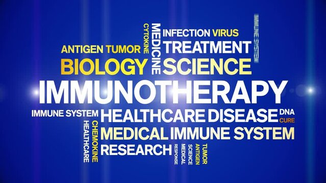 immunotherapy animated tag word cloud;text design animation kinetic typography seamless loop.