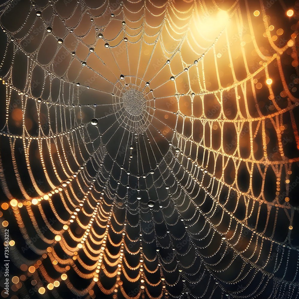 Poster the scene captures the intricate patterns of the spider web, with each strand delicately adorned wit