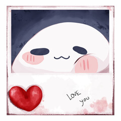 The white ghost on the postcard had a mark and a bright red heart on it