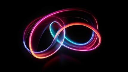Glowing Colored Neon Waves Isolated on Black Background. Generative AI