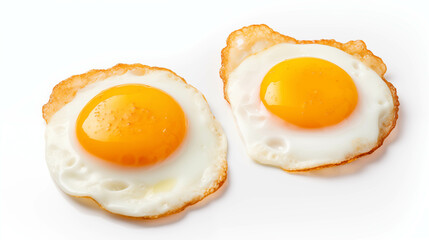 Two fried eggs on a white background.