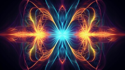 Glowing Neon Energy Symmetrical Background. Generative AI