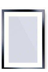 Close up view various size vertical photo frame isolated on plain background.