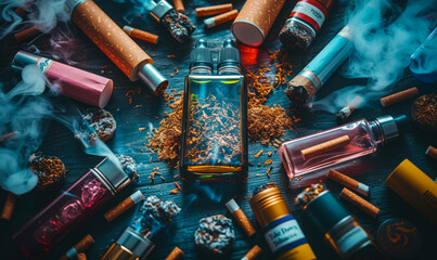 Comprehensive Tobacco Collection Displayed for Take Down Tobacco National Day of Action with Smoking Paraphernalia and Anti-Tobacco Message - obrazy, fototapety, plakaty