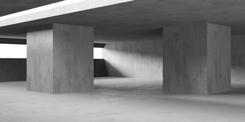 Concrete room with abstract interior. Open space. Industrial background template