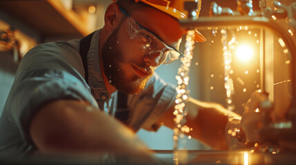  Skilled Plumber Inspecting Machinery at Work
Industrious worker carefully examining machinery with Water leaking from pipes.