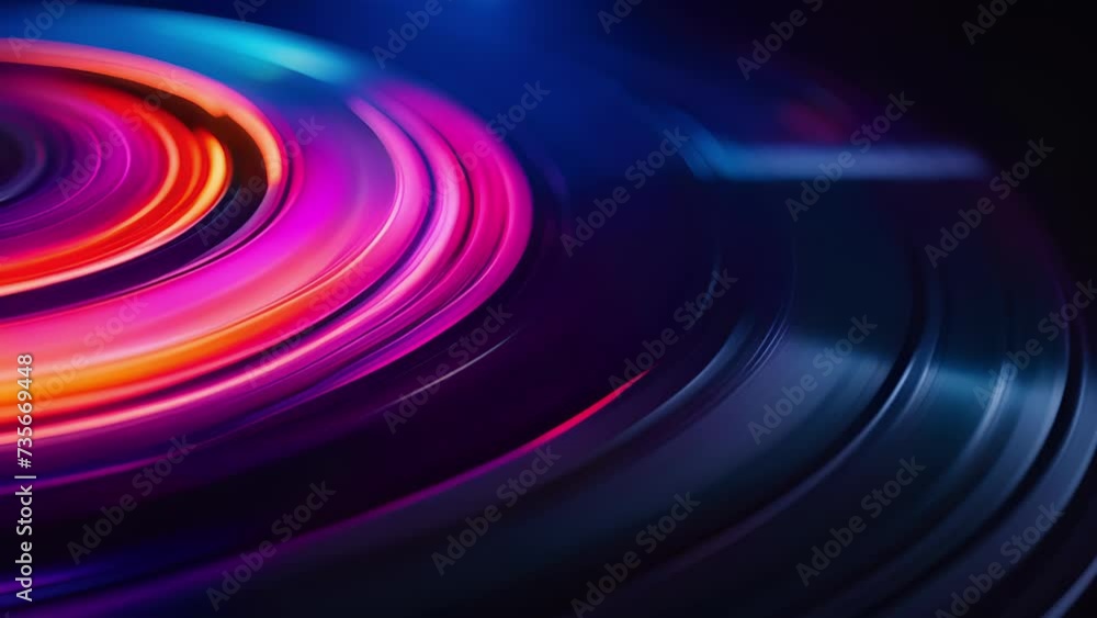 Poster twisting lines and swirling shapes alternate and overlap on a spinning vinyl record captivating the 