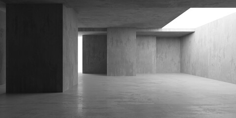 Concrete room with abstract interior. Open space. Industrial background template