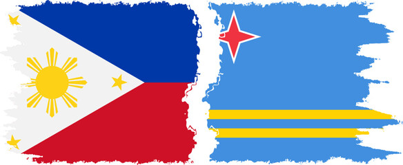 Aruba and Philippines grunge flags connection vector