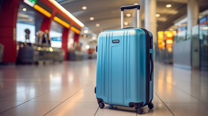 Luggage suitcase at the airport. Vacations and holiday travel concept 