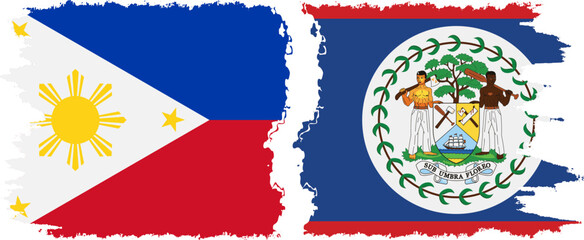 Belize and Philippines grunge flags connection vector