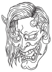 Illustration line art hannaya head mask