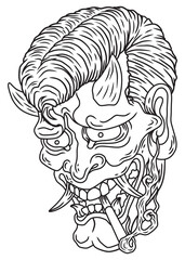 Illustration line art hannaya head mask