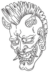 Illustration line art hannaya head mask