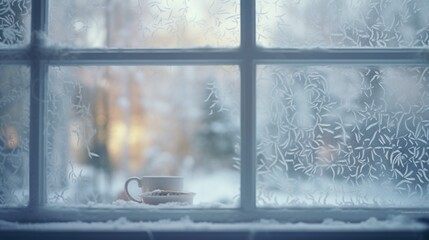 The delicate frost on a windowpane, the world outside softened and quieted by a blanket of snow