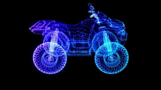 Futuristic Quad Bike interface concept. Scan technology. Digital background. Low poly wireframe Polygonal Video Footage with connected dots and blue bright light.
