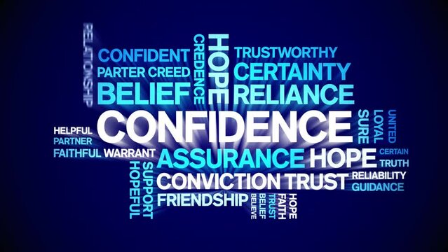 Confidence animated tag word cloud;text design animation kinetic typography seamless loop.