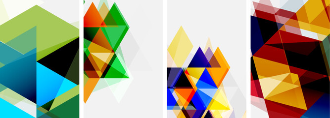 Colorful bright triangles with various colors and transparencies. Vector illustration For Wallpaper, Banner, Background, Card, Book Illustration, landing page
