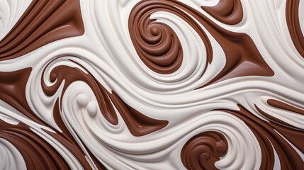 Close-up reveals a delightful chocolate and white swirl pattern on a white backdrop. Ai Generated.