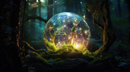 Foto auf Acrylglas Glowing orb of fantasy rests in enchanted forest, evoking magic and wonder. Ai Generated © Crazy Juke