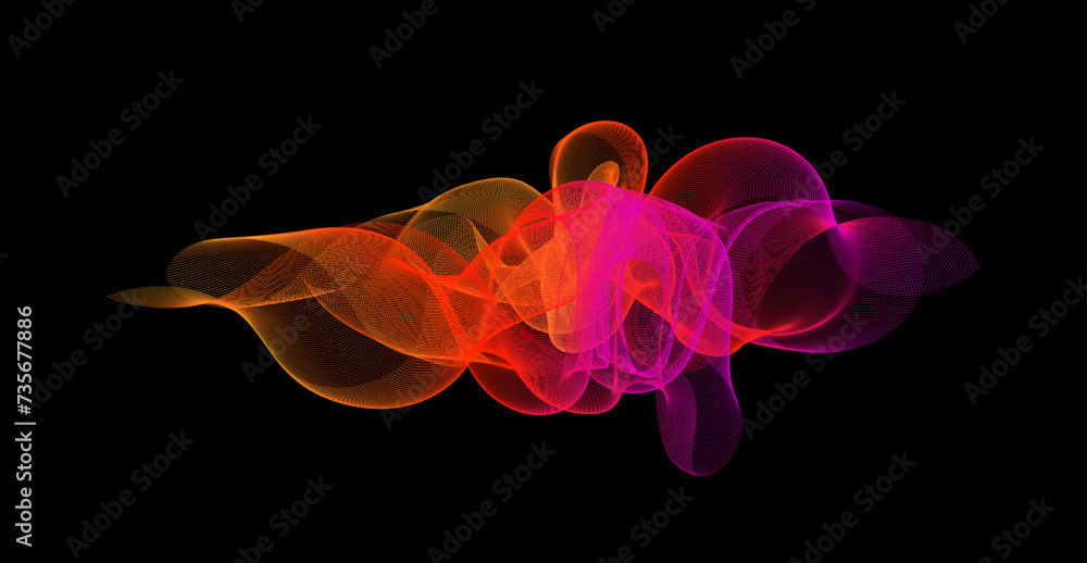 Poster Gradient wave line blend form. Abstract pink orange flowing lines design element. Dynamic neon wave smoky shape. Sound waves or ai illustration concept. Vector bright curved pattern background