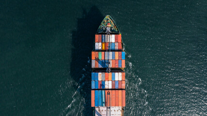 Aerial view container cargo ship maritime carrying container, Global business import export...