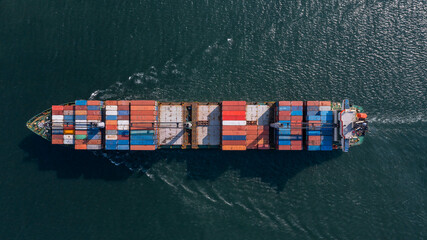 Aerial view container cargo ship maritime carrying container, Global business import export...