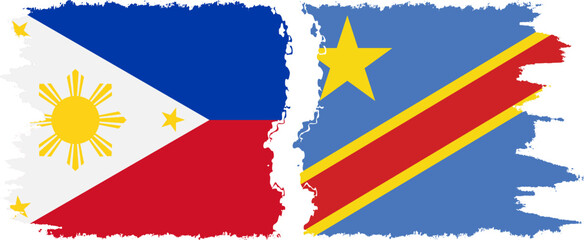 Congo - Kinshasa and Philippines grunge flags connection vector