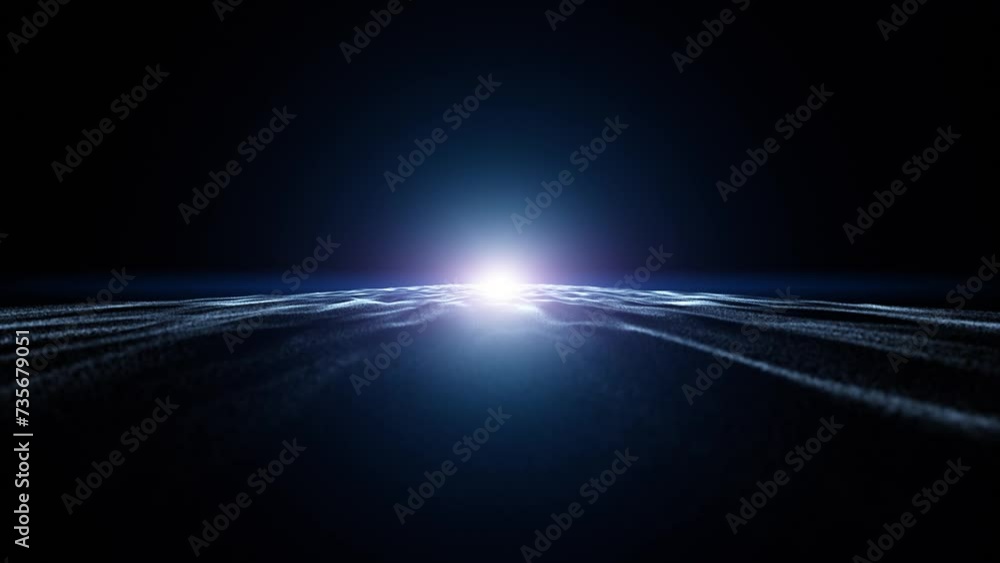 Poster abstract dark sea dotted waves with glowing spot light loop animation on clean black copy space back