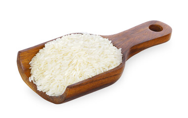 rice in wooden scoop isolated on transparent background.