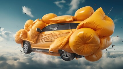 Advanced airbag systems for safety, solid color background - obrazy, fototapety, plakaty