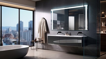 Smart mirror bathroom cabinets with anti fog technology, solid color background