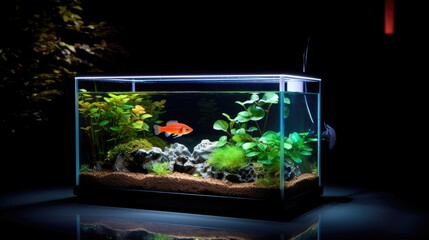 Voice activated home aquarium lighting for fish care, solid color background