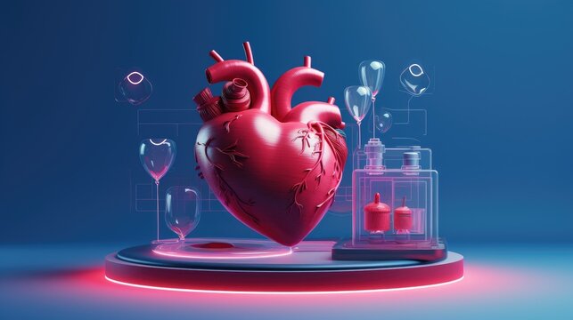 Telecardiology for remote heart care, solid color background
