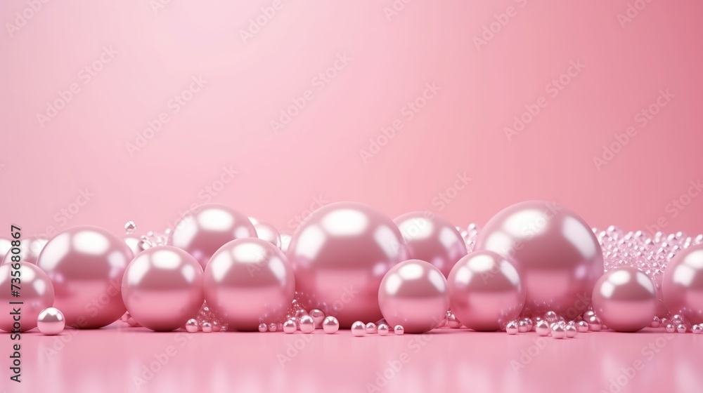 Poster 3d illustration. shiny balls with different size on pink color background. abstract background conce
