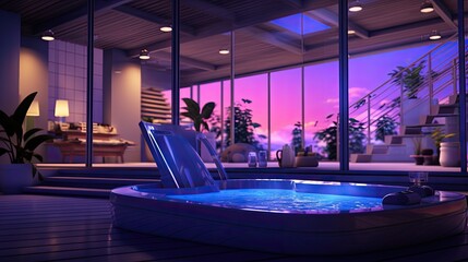 Voice activated home spas for relaxation, solid color background