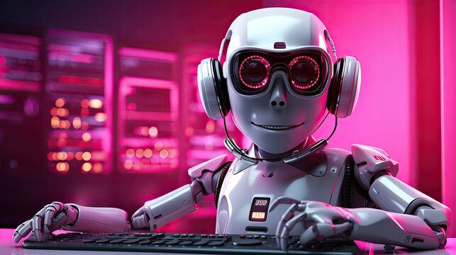 Voice activated robotic home DJs for personalized music playlists, solid color background