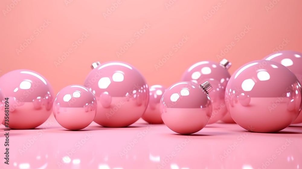 Aufkleber 3d illustration. shiny balls with different size on pink color background. abstract background conce