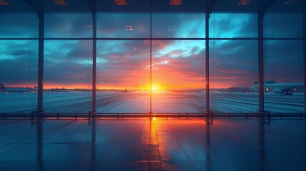 Airport terminal at sunset background wallpaper
