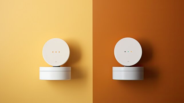 Wireless smart motion sensors for home security, solid color background
