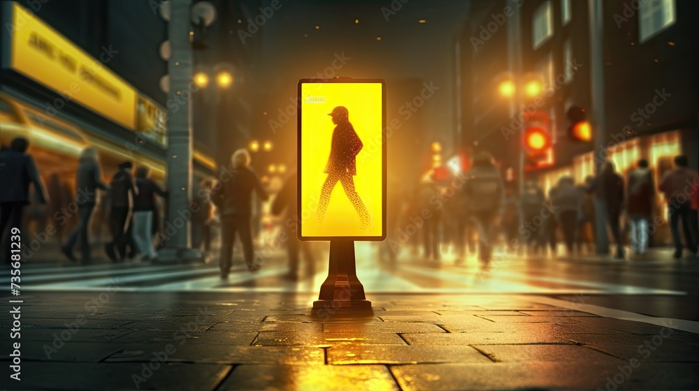 Poster pedestrian detection and warning, solid color background