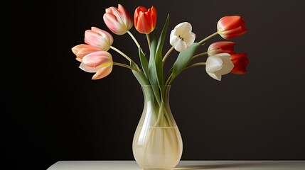 A portrait of a bouquet of tulips in a vase