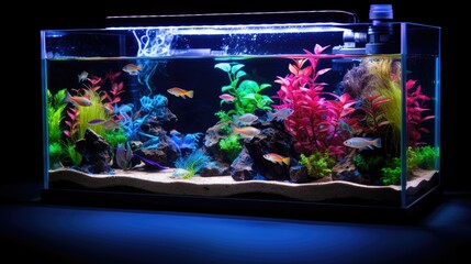 Voice activated home aquarium lighting for fish care, solid color background