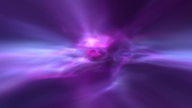 Abstract slow motion movement of violet blue light. Glowing nebula light in the universe.
