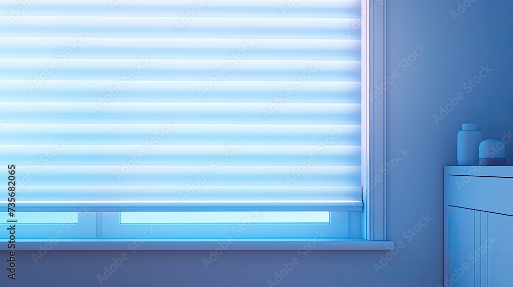 Poster voice controlled robotic window blinds for privacy and light control, solid color background