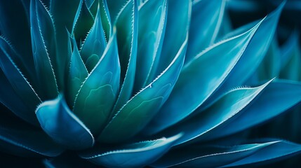 Agave attenuata leaf, cactus plant, soft details texture. Lush succulent leaves details. Dark tropical foliage. Blue toned nature background. exuberant and refined. luxuriant. organic. delicate, bold - obrazy, fototapety, plakaty