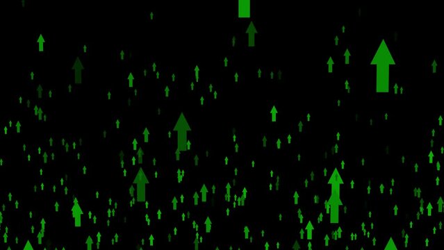 Loop upward traveling green arrows on clean black animation background.