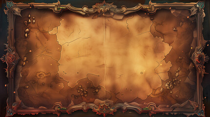 Ornate Fantasy Game Map Interface with Mystical Icons and Elaborate Frame Design - Digital Art for Role-Playing Games